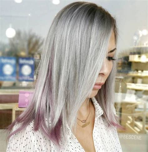 Gray Hair With Pastel Purple Highlights 40 Ideas Of Peek A Boo