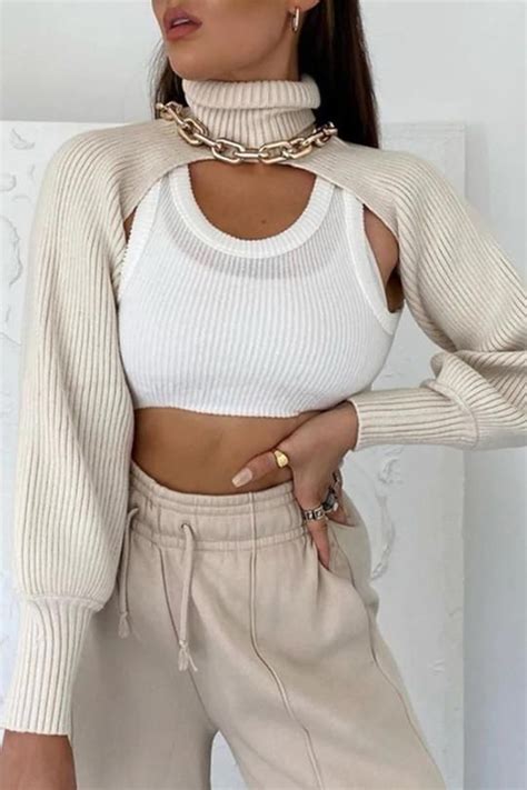 She Is It Super Crop Turtleneck Sweater Spring Tops Casual Super Crop Top Sweaters Women Fashion