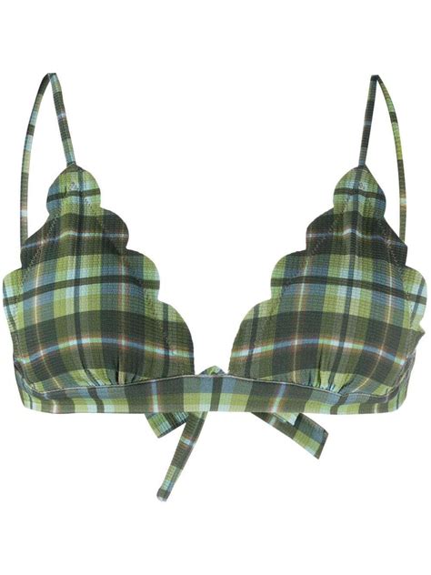 Buy Marysia Santa Clara Plaid Bikini Top Green At Off Editorialist