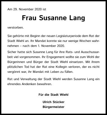 Traueranzeigen Von Susanne Lang WirTrauern