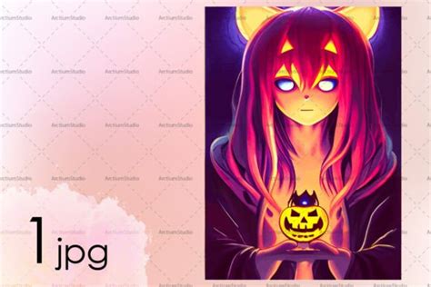 Halloween Girl Drawing Anime Style Art Graphic by arctiumstudio ...