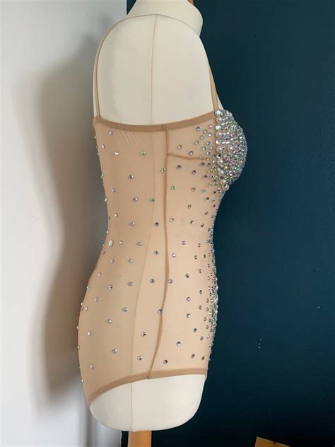 Sheer Rhinestone Nude Burlesque Bodysuit Etsy