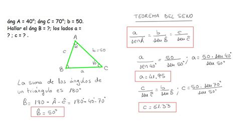 Aplicando la ley de los senos resuelve el siguiente triángulo