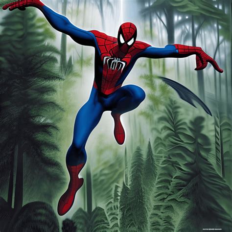 Marvel Future Spiderman With Wings Flying Through A Dark Forest