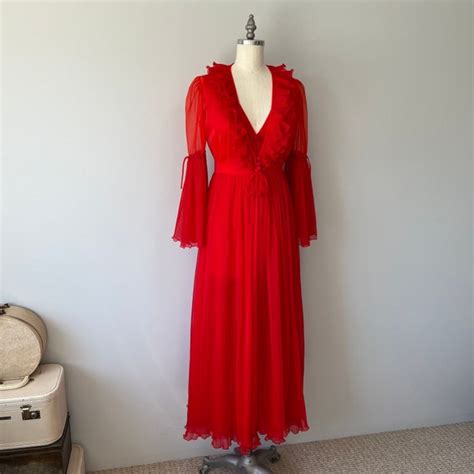 Red Nightgown Set 60s Vintage Lingerie Sexy High Gem