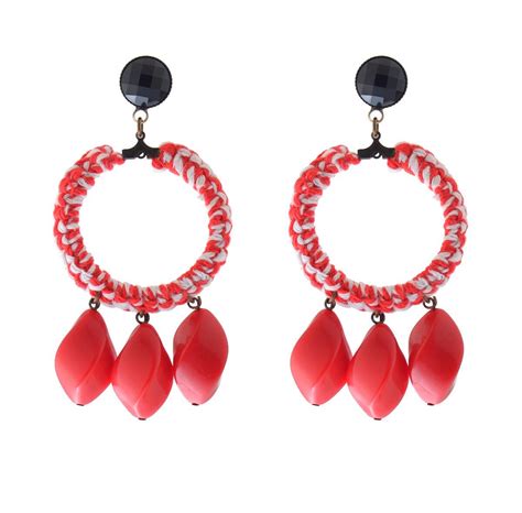 Red Earrings Statement Earrings Beaded Earrings Crochet Earrings