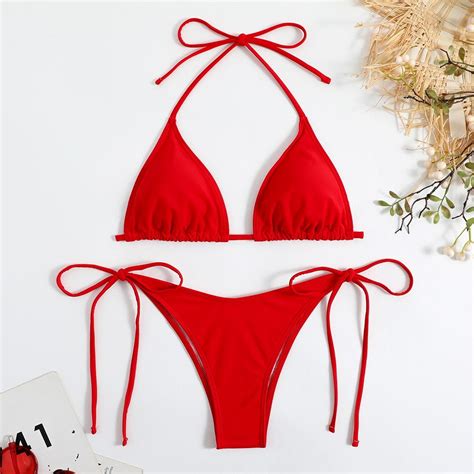 Cenl Sexy Women G String Thong Solid Color Bikini Set Halter Tie Swimsuit Swimwear Walmart