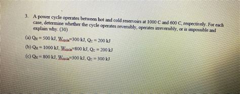 Solved A Power Cycle Operates Between Hot And Cold Chegg