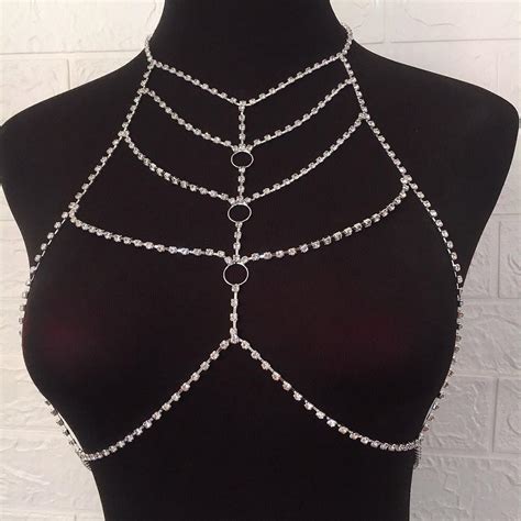 Sexy Women Shining Crystal Body Jewelry Shining Rhinestone Beach Bikini Bra Chain Nightclub