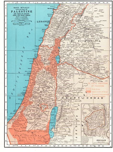 1949 Antique PALESTINE Map Vintage Map of Palestine Syria | Etsy