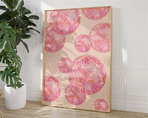 Pink And Orange Disco Ball Print Girly Dorm Room Decor Bachelorette