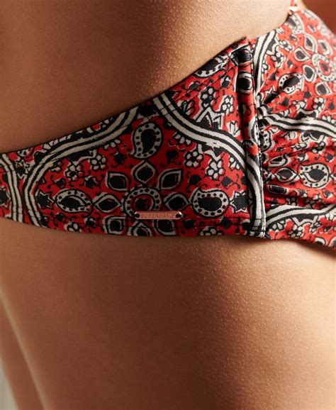 Womens Boho Twist Bandeau Bikini Top In Paisley Block Print Red