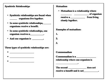 Symbiotic Relationships student worksheet to match power point | TpT