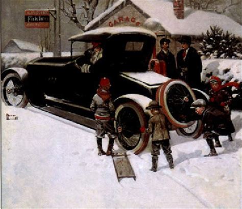 Arriving at gas station in the snow, boys admiring car by Norman ...