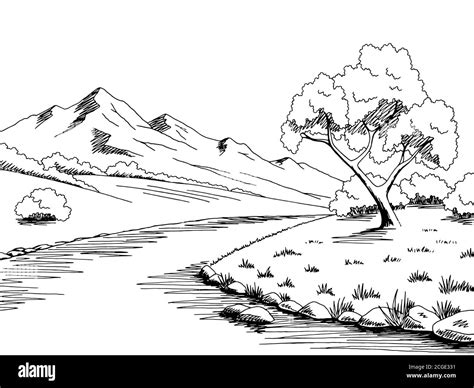 Gr Fico De R O De Monta A Blanco Negro Paisaje Dibujo Ilustraci N