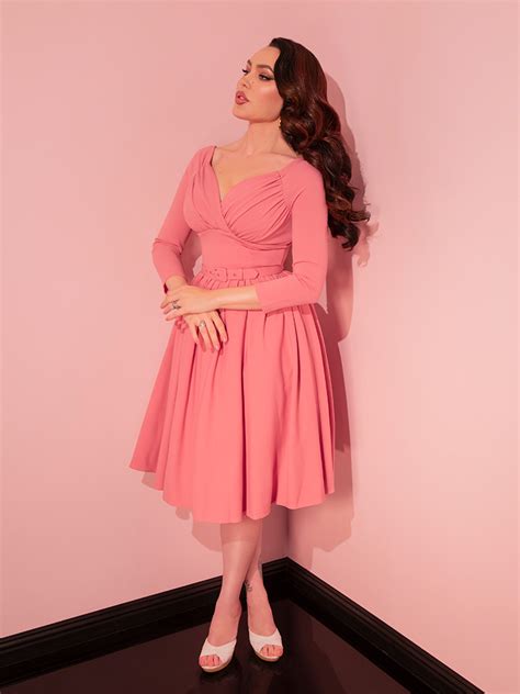 Starlet Swing Dress In Rose Pink Vintage Inspired Clothing Vixen By Micheline Pitt