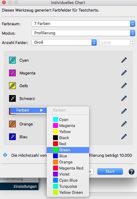 Colorant Individuelles Chart Erzeugen Colorlogic Online Hilfe