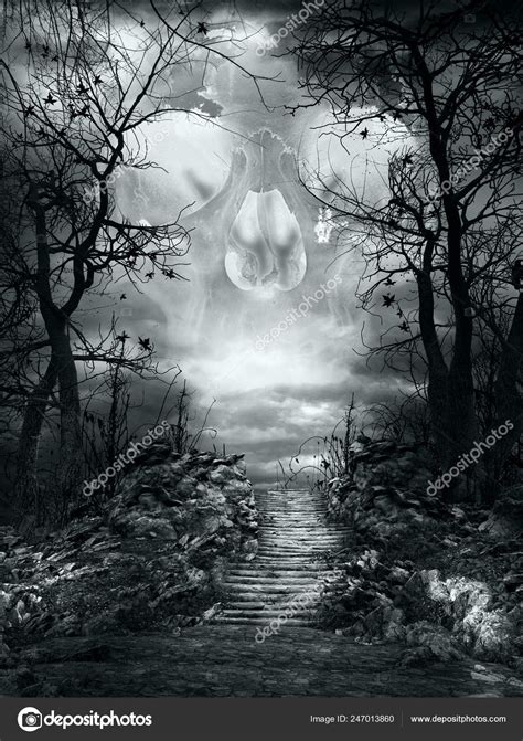 Gothic Scenery Stone Stairs Creepy Trees — Stock Photo © mppriv #247013860