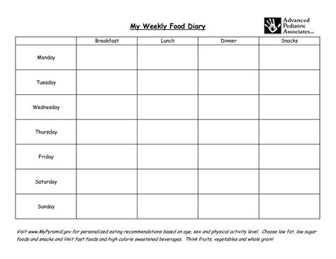 Printable Food Intake Chart