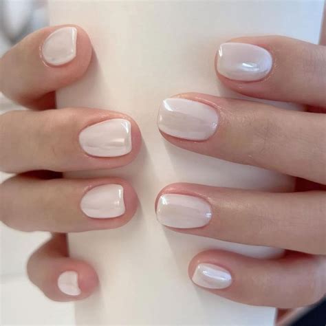 White Press On Nails Short Square SHANRUN Cute Moonlight White Fake