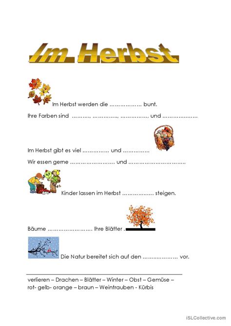 Im Herbst allgemeine Deutsch DAF Arbeitsblätter pdf doc