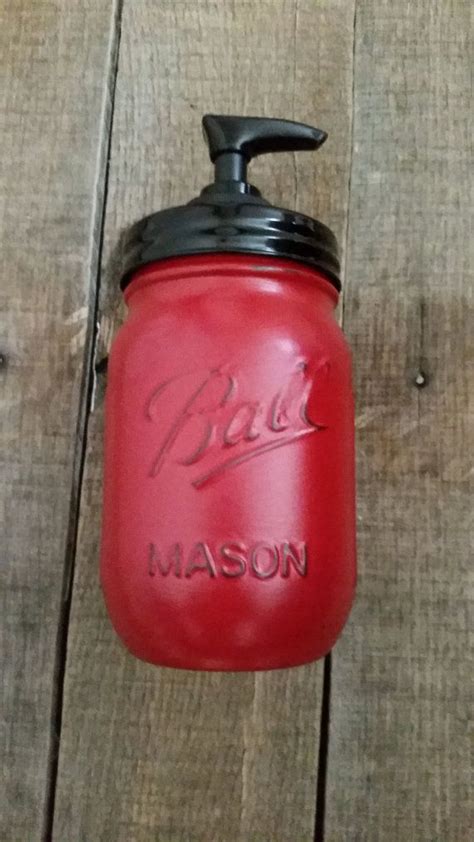 Country Living Vintage Red Soap Dispenser Etsy Red Soap Mason Jar