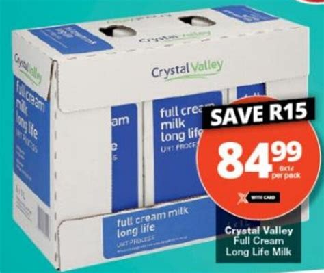 Crystal Valley Full Cream Long Life Milk 6x1L Offer At Checkers