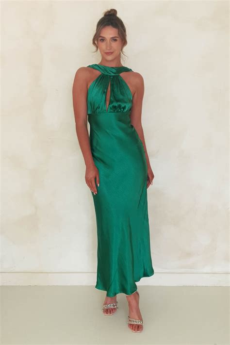 Lauryn Halter Neck Maxi Dress Emerald Green Oh Hello Clothing