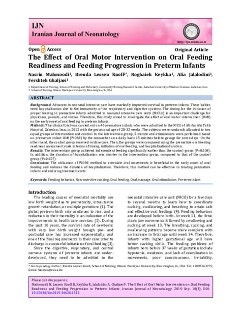 Pdf The Effect Of Oral Motor Intervention On Oral Feeding Readiness