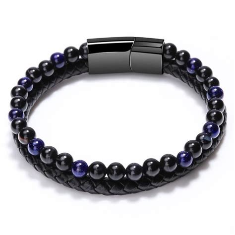 Bracelet Z Nwa Pour Homme En Cuir Avec Pierre D Oeil De Tigre De Cadeau