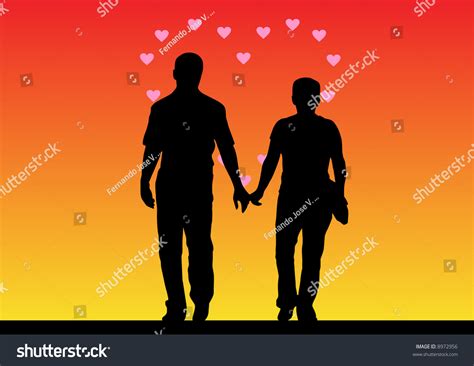 Illustration Couple Sunset Silhouette Stock Vector (Royalty Free ...