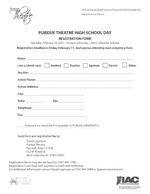 Fillable Online Cla Purdue Purdue Theatre High School Day Purdue