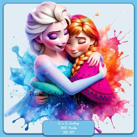 Anna and Elsa Hug Watercolor Splash, Clipart Images, Graphics and ...