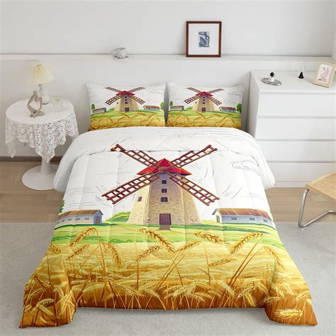 Rustic Farmhouse Bedding King Size,Vintage Country Theme Windmill Bedding Comforter Sets for ...