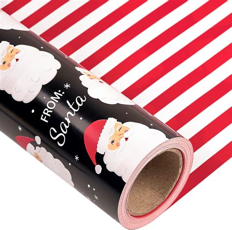 Lezakaa Reversible Christmas Wrapping Paper Jumbo Roll Santa Claus And Red And