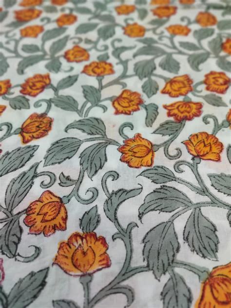 White Base Floral Print Jaipur Hand Block Print Fabric Etsy