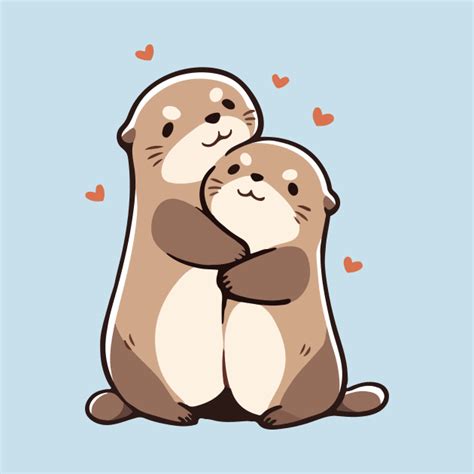 Two Cute Sea Otters Hugging - Love - Otters - T-Shirt | TeePublic