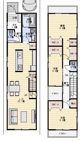 31坪3ldk狭小間口の敷地に建つ住宅の間取り図 間取り シュミレーション