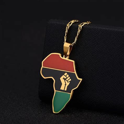 Africa Map Necklace Pan African Pendant Black Power Africa Map Pendant ...