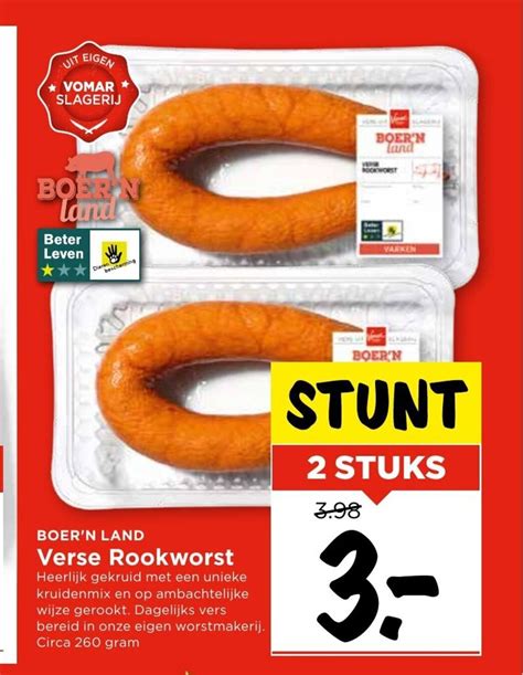 Boer N Land Verse Rookworst 2 Stuks Aanbieding Bij Vomar