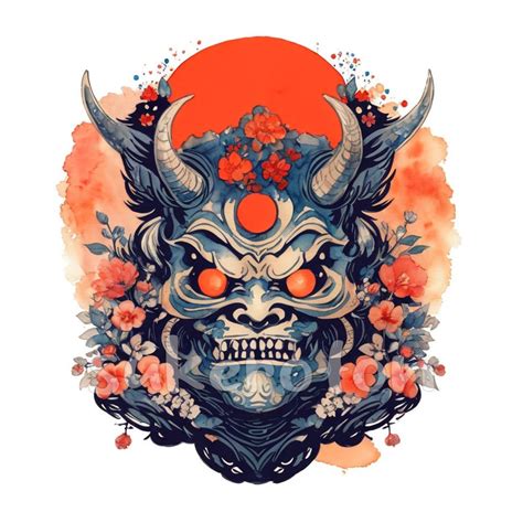 Demon Japanese Oni Mask PNG Illustration Instant Download - Etsy