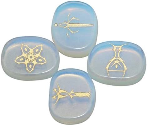 Amazon Sunyik Flat Oval Opalite With Engraved Tarot Symbols Palm