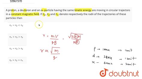 A Proton A Deuteron And An Alpha Particle Having The Same Kinetic