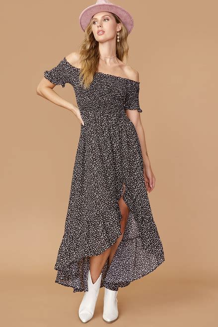 Francescas Norah Black Floral Off The Shoulder Maxi Dress Hamilton Place