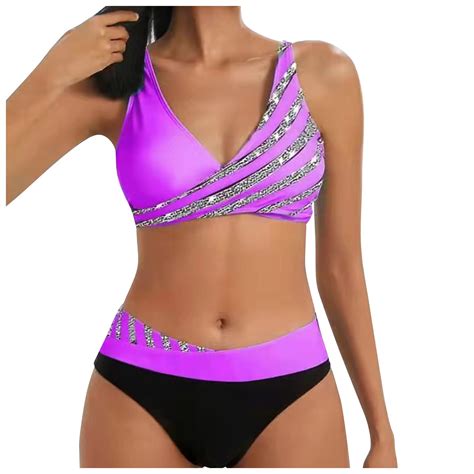 Dengdeng Women S Sexy Bikini Set High Waisted Bathing Suit Color Block