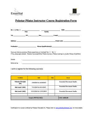 Fillable Online Polestar Pilates Instructor Course Registration Fax