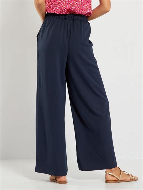 Pantalon Wide Leg Taille Haute Bleu Marine Kiabi