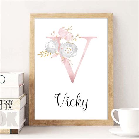 Custom Personalized Name Poster Floral Letter Art Canvas Print Baby