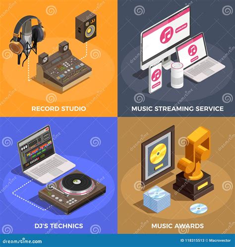 Iconos Del Concepto De La Industria Musical Fijados Ilustración del