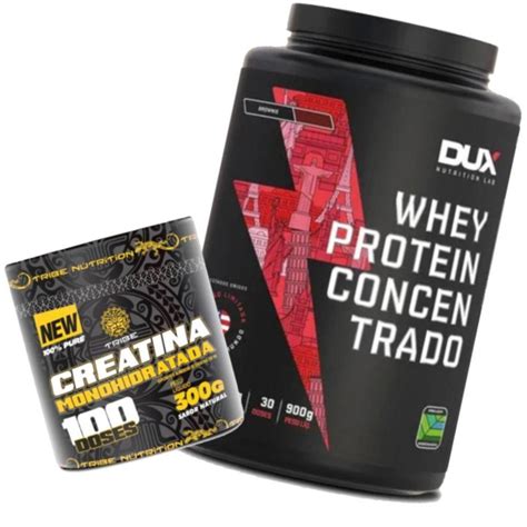 Combo Whey Concentrado 900g Dux Creatina 300g Tribe Brownie